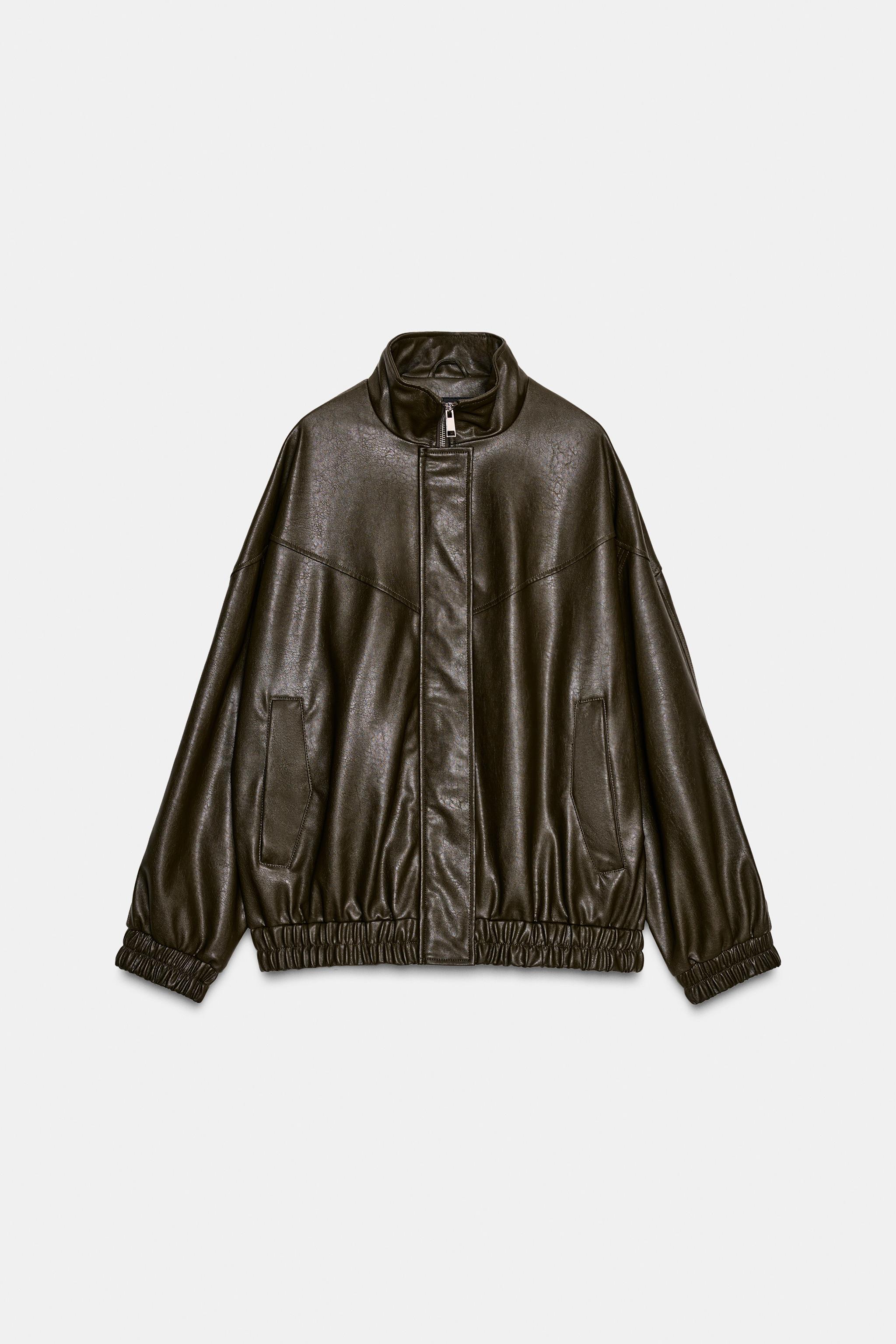 FAUX LEATHER HIGH COLLAR BOMBER JACKET